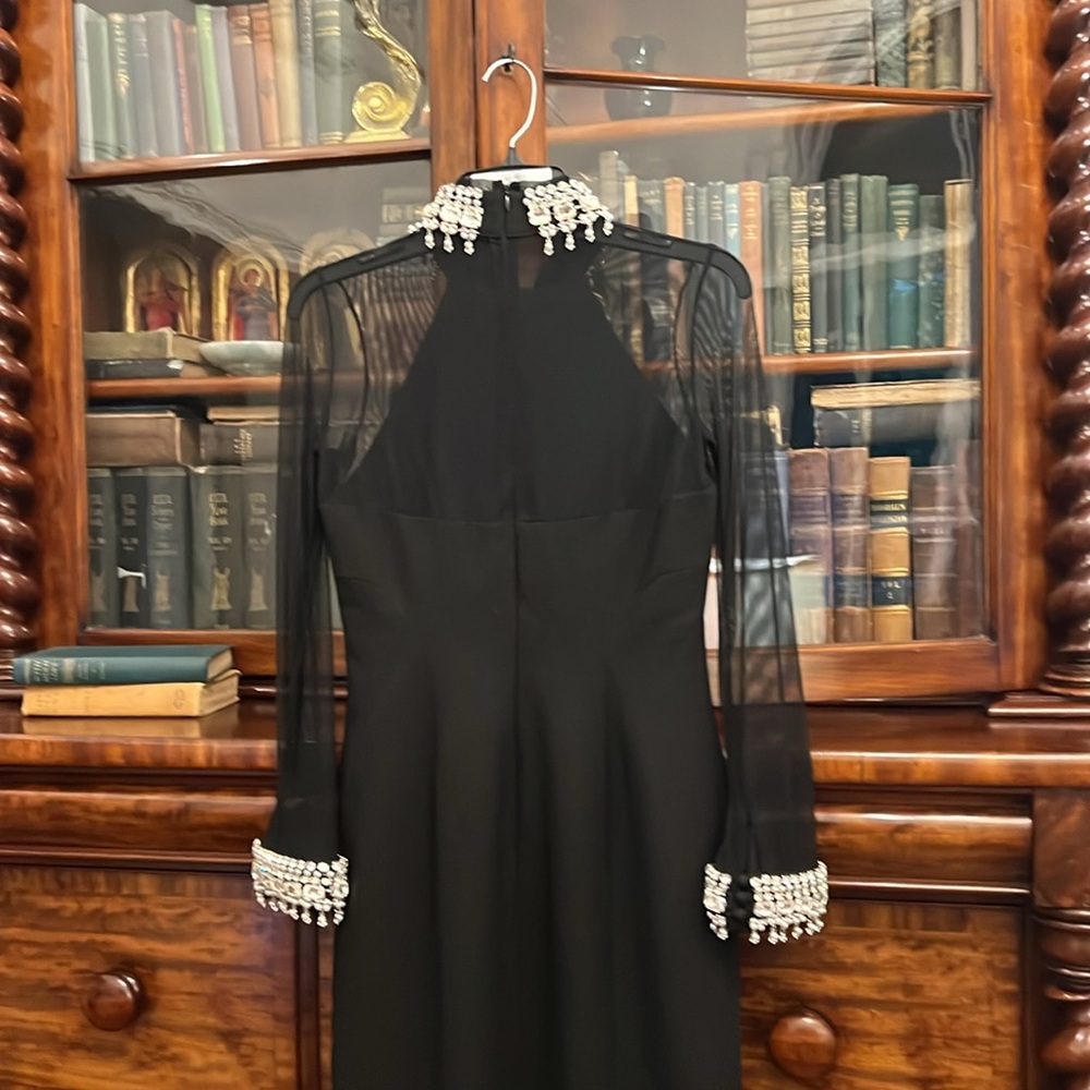 NWT Cinq a Sept Womens Loretta Crystal-Embellished Long-Sleeve Gown Black Size 6 - Picture 6 of 7